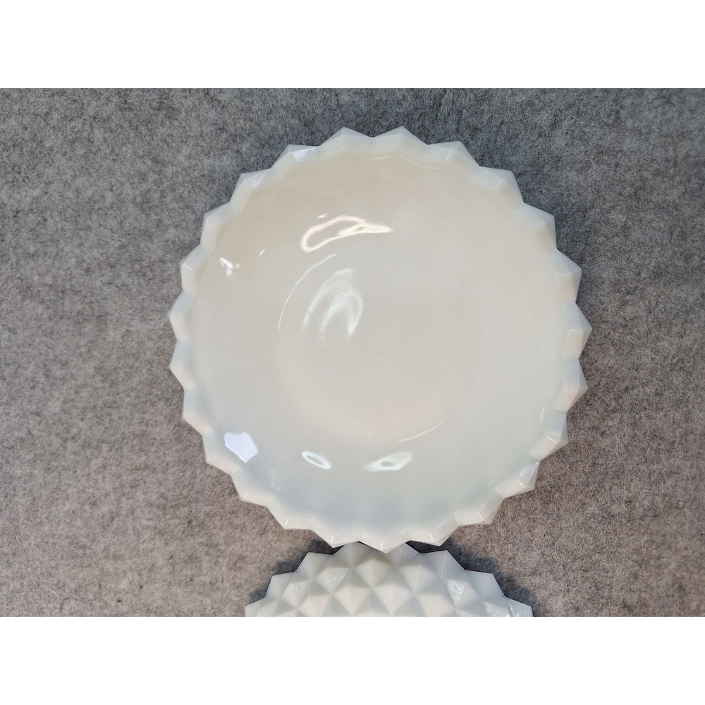 Vintage White Milk Glass Hobnail Diamond Point Lidded Trinket Dish Candy Jar - Picture 4 of 6